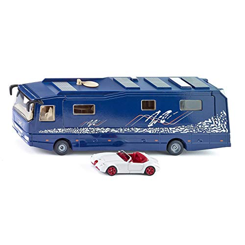 siku 1943, Volkner Wohnmobil, 1:50, Metall/Kunststoff, Blau, Inkl. Spielzeugauto, Bewegliche Teile