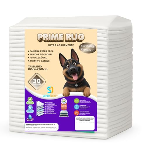 Tapete Higiênico Pet Prime Rug 80x60 Branco - 30 Unid - Camada Extra Seca e Atrativo Canino - Super Qualy