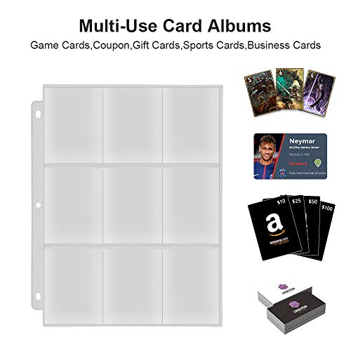 RETTACY Baseball Card Sleeves 9-Pocket,Transparent Trading Card Page Protectors 3 Ring Binder for Pokemon Trading Cards,Baseball Cards,Business Cards,30 Pack - Thumbnail 5