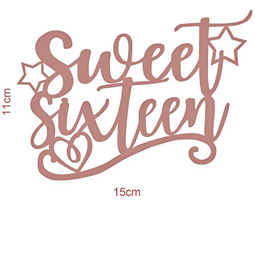 7 Pack Glittery Rose Gold Sweet Sixteen Birthday Cake Topper, Bling 16th Happy 16 Birthday Cupcake Decoration