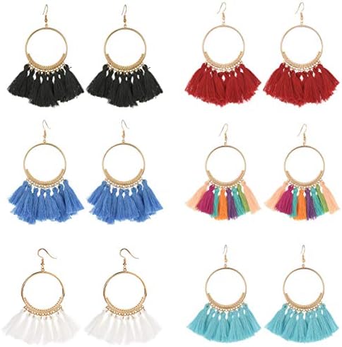 MIOKEY Bohemian Tassel Earrings Handmade Thread Drop Fringe Fan Earrings or Womens Gifts