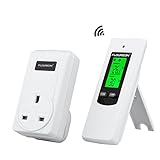 FLOUREON RF433MHz Wireless Thermostat RF Plug Electric Heating and Cooling Temperature Controller LCD Display Green Backlight (TS-808, White)