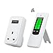 FLOUREON RF433MHz Wireless Thermostat RF Plug Electric Heating and Cooling Temperature Controller LCD Display Green Backlight (TS-808, White)