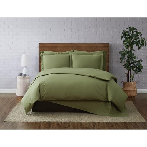 CANNON Solid Percale 200 Thread Count Duvet Sets Green 100% Cotton 3-Piece Full…