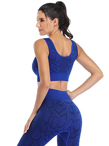 Seamless Workout Outfits for Women 2 Piece High Waisted Leggings with Sports Bra Gym Yoga Set (8004L-Royal Blue)