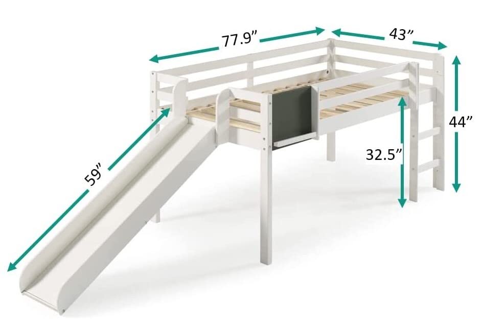 Naomi Home Cindy Kids Loft Bed with Slide, Twin Loft Bed with Slide