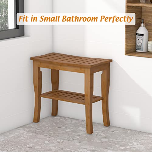 Bamboo Shower Bench with ShelfWaterproof Wood Shower Stool for Inside
