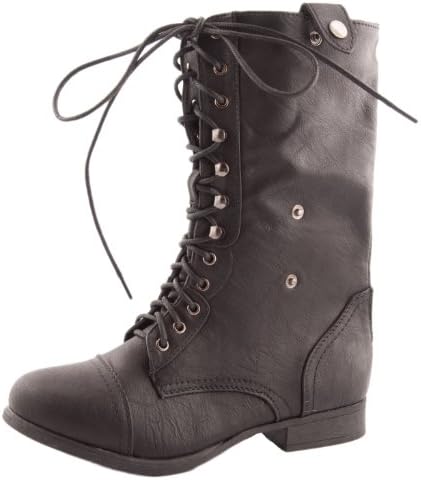 Women's Military Lace up Fold-able Ankle Bootie Mid Knee Combat Boots,Smart-1 Black (Two-Way Foldable) 10