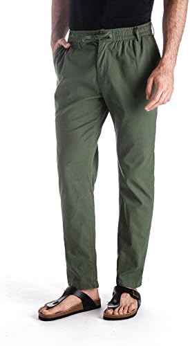 MUSE FATHMen’s Linen Drawstring Casual Beach Pants-Lightweight Summer Trousers