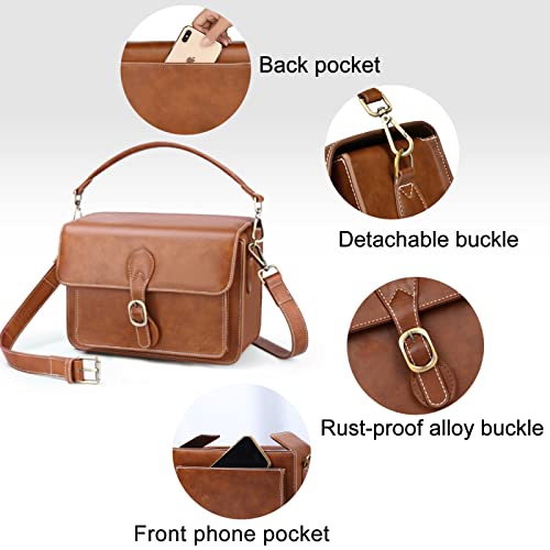 Cwatcun Camera Shoulder Bag Compact Camera Case Waterproof Retro Compatible for Canon Nikon Sony SLR DSLR Mirrorless Camera and Lens Brown, Small