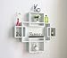 HAO ALWAYS DO BETTER Set of 5 Cubes with Free Extra Jewellery Hooks Interlocking Wall Shelf, Intersecting Squares Wooden Floating Shelf, Wall Mounted Horizontally or Vertically Display Shelves,White
