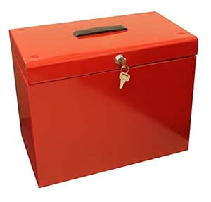 Caja archivadora de metal, tamaño A4, color rojo: Amazon.es: Oficina y
