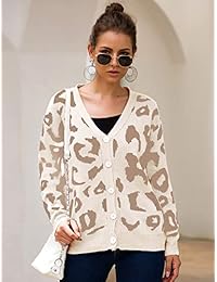 KIRUNDO 2019 Women’s Winter Autumn Sweater Coat Long Sleeves V Neck Button Up Knitted Cute Leopard Cardigan