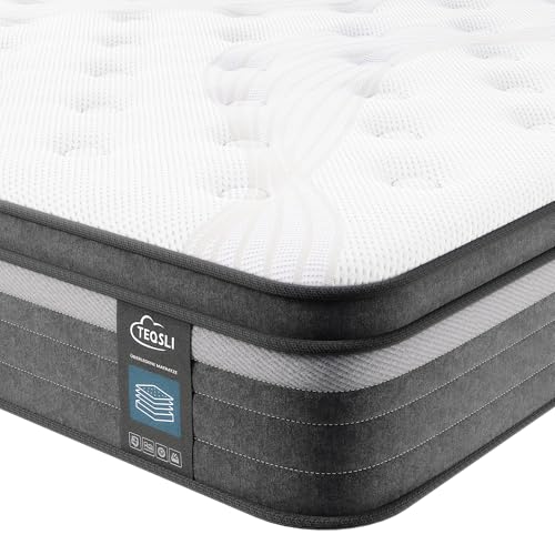 TeQsli Gel Pocket Spring Mattress 90 x 200 cm, 25 cm Height H3 Hardness, Ergonomic 9-Zone Mattress, Orthopaedic Spring Mattress with Gel Memory Foam, Oeko-Tex & CertiPUR Certified
