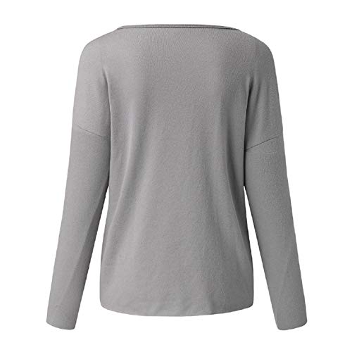 Tsmile Women V-Neck T-Shirt Long Sleeve Plain Breathable Fashion Slouchy Loose Casual Daily Autumn Tee Tops Blouse