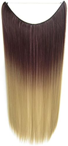 Flip In Synthetic Heat Resistance Dip Dye Straight Hair Extension Secret Miracle Two Tone Hair Wire 22" No Clip 50g 1pc Brown&amp;Blonde