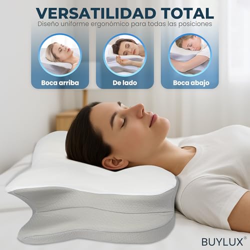 BUYLUX® Premium 2-in-1 Ergonomic Neck Pillow | Anti-Snoring Memory Foam Cervical Pillow for Side or Back Sleepers for Travel | Pillow for Neck Pain and Sleep Better