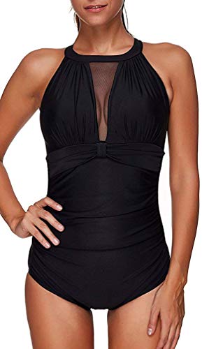 Achruor-Badeanzug-Damen-Bauchweg-Monokini-Schlankheits-Raffung-Push-Up-Einteiler-High-Neck-Bademode-Frauen-Strandmode-Schwimmanzug