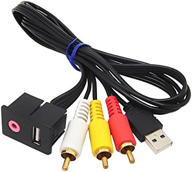 CHELINK USB Mount Cable, Universal 1.5M USB & 3.5mm Aux Extention Mount, Flush Dash Panel Mount Cable for Volkswagen Toyota - 3RCA+USB