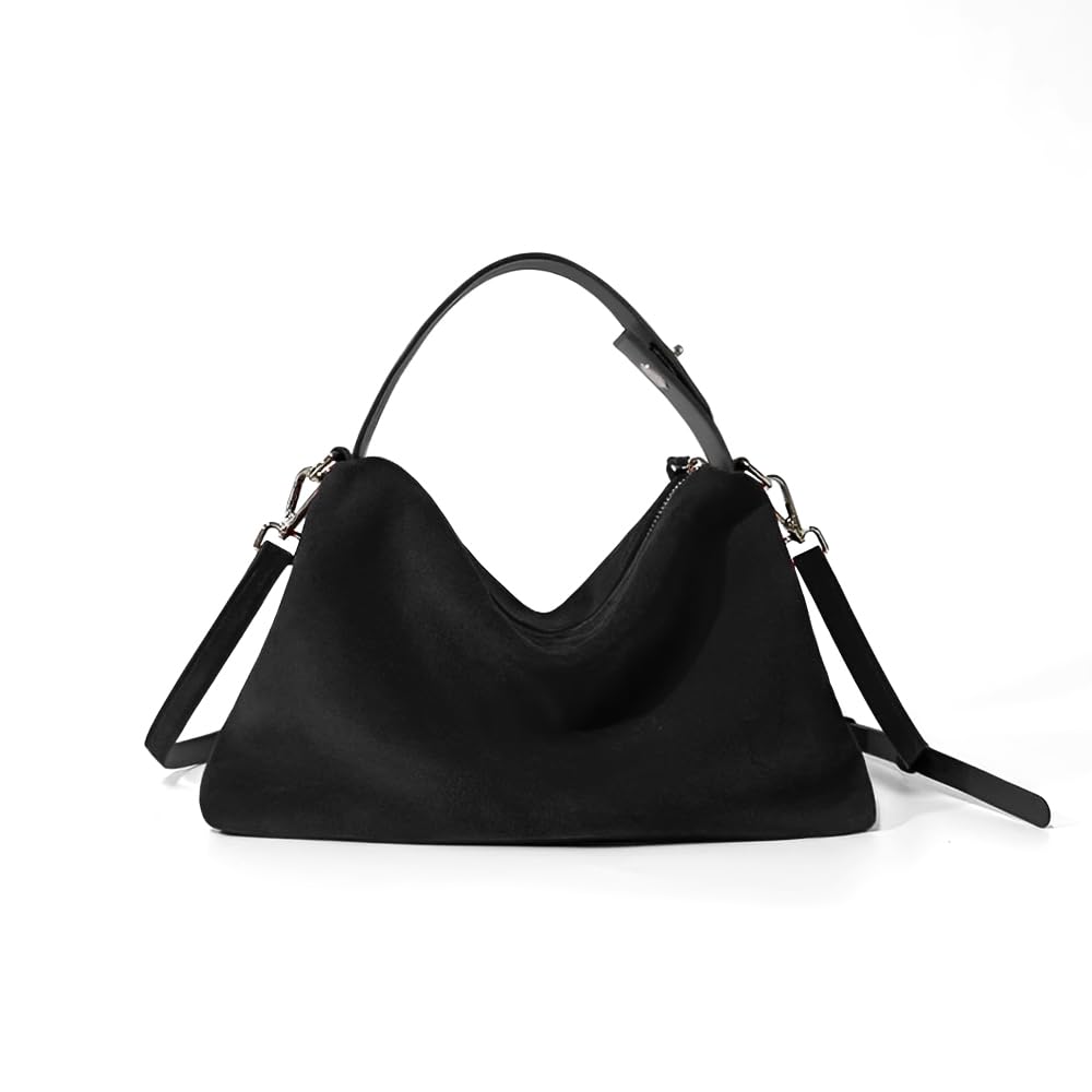 Photo 1 of VAKAER Suede Tote Bags for Women, Suede Leather Crossbody Bag with Adjustable Strap Nubuck Retro Crescent Shoulder Satchel Hobo Purse Handbag (Black)