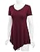 MBJ WT638 Short Sleeve Shirts for Womens Tops Casual V-Neck Summer Clothes Asymmetrical Tunic Blouses XXXXL Wine