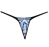 Men's Yarn Thong Bulge Pouch Bikini Wavy Stripe Mini Jacquard Underwear Lace Male Micro G-string Blue M