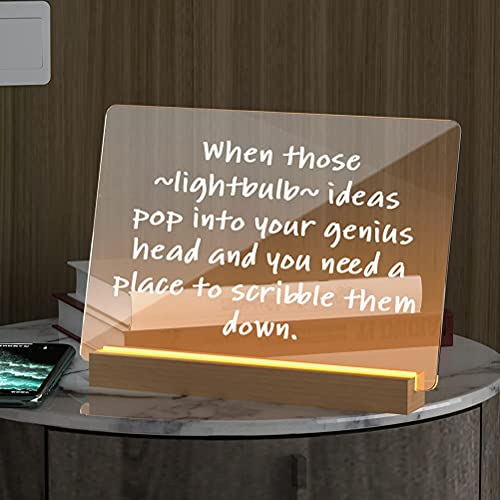 Acrylic Dry Erase Board with Light Up Stand for Desk 13 x 9 inch Clear Desktop Note Memo White