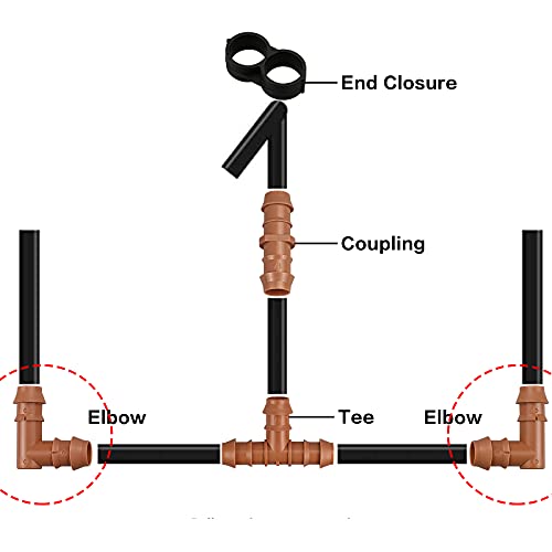 iRunning 18 Pieces Drip Irrigation Fittings Elbow Connectors for 1/2