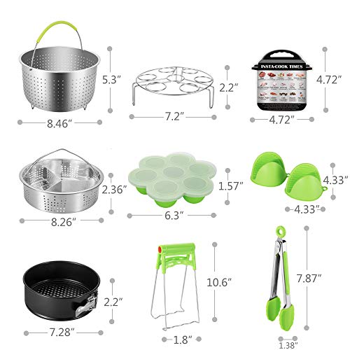Instant Pot Accessories - 13 PCS Accessories Compatible with 5/6/8 Qt Instant Pot / Pressure Cooker - Steamer Baskets,Non-Stick Springform Pan,Egg Rack,Egg Bites Mold,Kitchen Tong and More