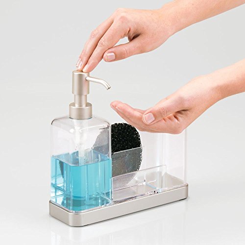 InterDesign Pump Kitchen Sink or Countertop – Satin/Clear Forma 2 Soap & Brush Caddy