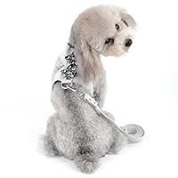 SELMAI Dog Vest Harness and Leash Set for Small Pet Puppy Doggie Cat Girl Soft Suede Leather Collar Adjustable No Pull Bling Rhinestone Decoration Chihuahua Walking Running Sport Training Lead Gray L
