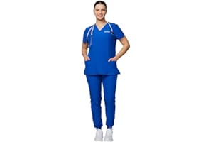 Kitmaz Medical Scrub Set For Women - Modern V-Neck Scrub Top & Slim Jogger Scrub Pants, 8 Pockets, Anti-Wrinkle