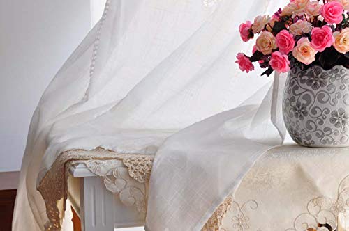 DOKOT Long Solid Embroidery Rod Pocket Window Curtains/Drape/Panels/Treatment Cotton Linen with Crochet Border, 71x100 inches (71" W x 102" H(180x260cm), White Embroidery Sheer) - Thumbnail 3