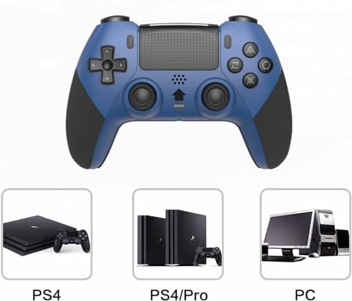 Wireless Pro Controller for PS4 Controller, Game Controller Compatible with Playstation 4/Slim/Pro/PC,Built-in 800mAh Rechargeable Battery/Responsive Joystick and Buttons/Audio/Turbo (Blue & Black)