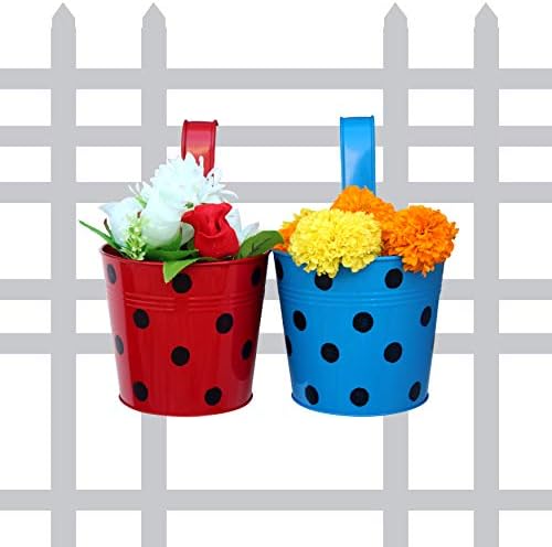 Rohani Polka Dotted Garden Planters (Set of 2) Blue and Red for Garden Décor, Home Décor, Gift Item