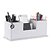 UnionBasic Desk Organizer, Desktop Caddy Leather Multi-compartment Pen Holder Office Stationer Organizer, White