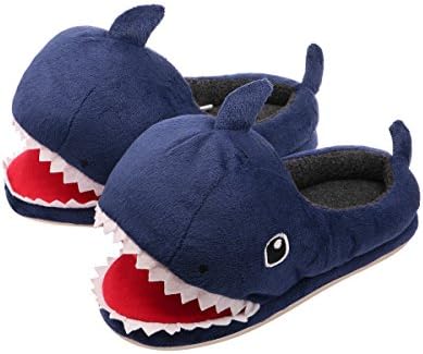 OSHOW Kids Cotton Slip On House Slipper Warm and Soft, Cute Plush Animal Shark Costume Shoes, Size US 10-11 Little Kid