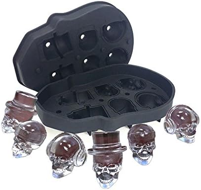 3D Skull Ice Mold Trays, BPA Free Silicone Ice Cube Maker Whisky Party Spooky Tool, 6 Cavity, Black