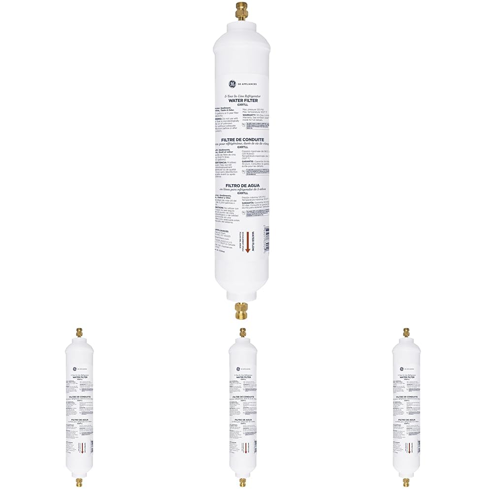 GE Appliances Refrigerator Water Filter, Certified to Reduce Sediment, Chlorine & Other Impurities, Easy Install for Built-in Filtration Refrigerators, 5-Year Lifespan, GXRTLL (Pack of 4) Image