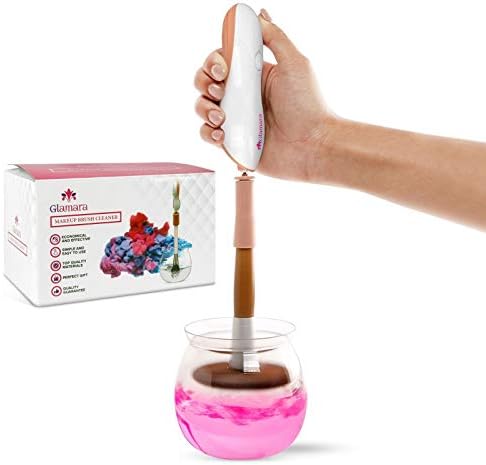 GLAMARA Makeup Brush Cleaner and Dryer - Electric High Quality Automatic Cleanser - Includes Bonus Travel Bag - Softens Brushes and Saves Time - Pink