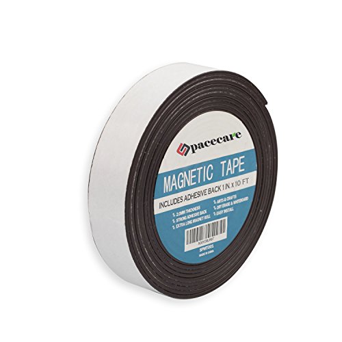 SPACECARE Magnetic Tape 1" x 10 Feet Incredibly Strong & Flexible - Peel & Stick Adhesive Backing - Easy to Cut - Strong Magnet Flux