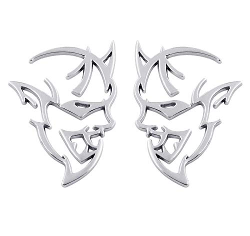 Careflection 3D Demon Silver Badge Emblem Sticker Decal for All Car Bike SUV Mobile Laptop (5 x 6.8 cm)
