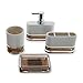 IMMANUEL Float Designer 4-Piece, Translucent Modern Brown White Bathroom Accessory Ensemble Set (Tumbler, Toothbrush Holder, Lotion Dispenser and Soap Dish Included), Durable MS Acrylic Bath Organizer