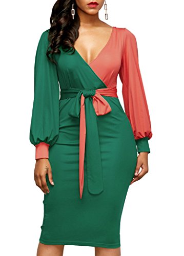 knee length dresses for ladies Final Sale Plus Size Collar Faux Wrap BodyCon Dress with Fringe Rhines