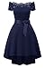 Sunvary Women Prom Cocktail Dresses Short Sleeves Off Shoulder Evening Formal Dress Lace with Bowknot-XL-Navy