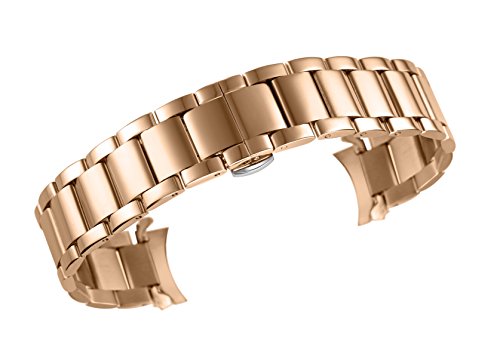 22mm Deluxe Solid Link Watch Strap Bracelet with Curved End in Rose Gold 316L Stainless Steel Oyster Style
