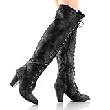 Forever Women's Knee-High Lace-Up Boot Black-15 10