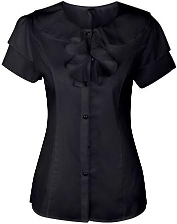 SHENERMAY Women's Flouncing Short Sleeve Round Neck Slim Chiffon Top Shirt Blouse Office Wear