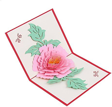 Queeni 3D Pop Up Creative Greeting Cards Handmade Thank You Thanksgiving Happy Birthday Post Card (Peony)
