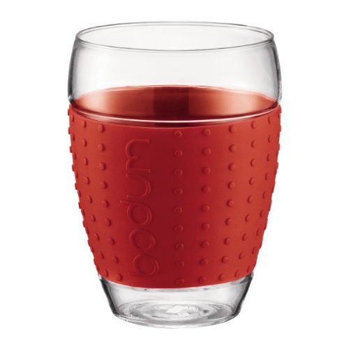 Bodum 16-Ounce Pavina Glasses with Silicone Grip, Red, Set of 2